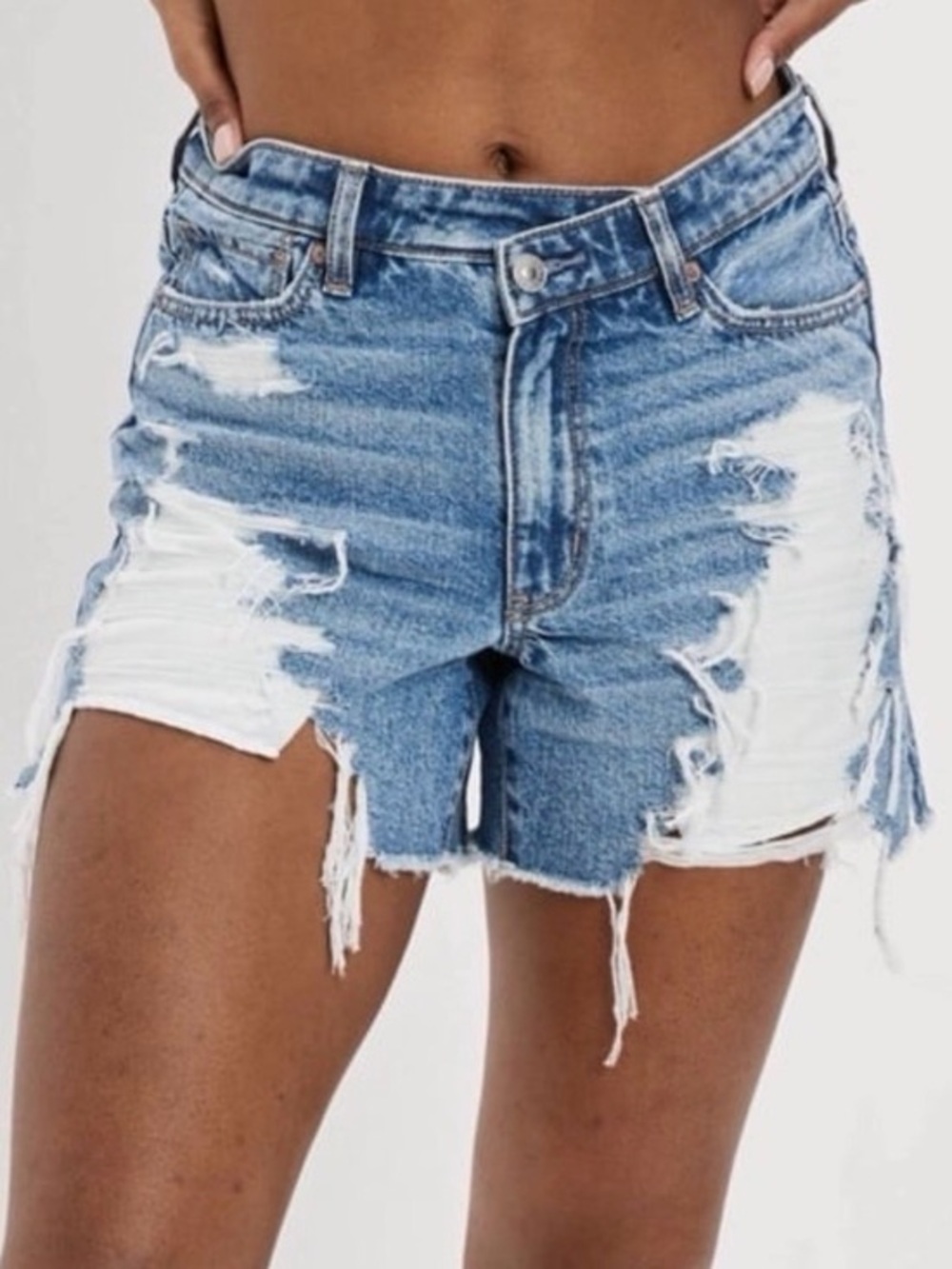 American Eagle Distressed Ripped Highest Rise Baggy Crossover Denim Shorts Sz 0